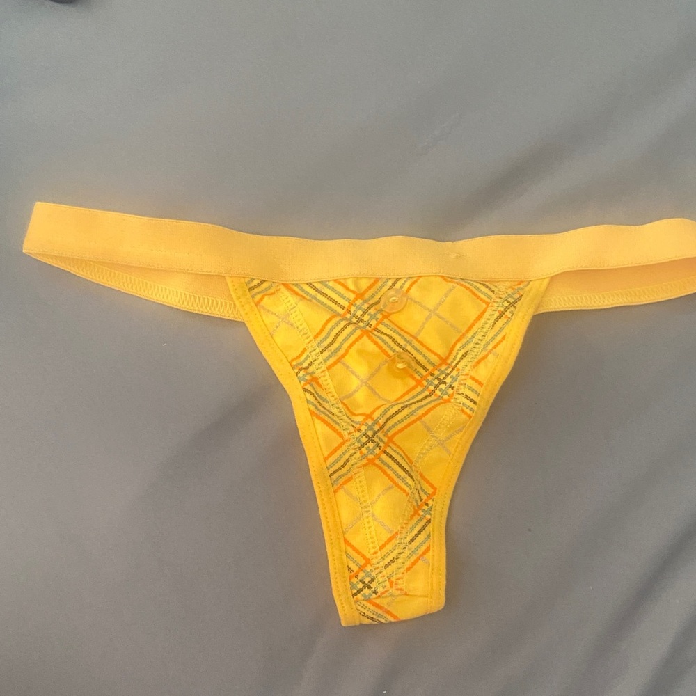 Women's Yellow Plaid Thong Panty - Comfortable Low-Rise